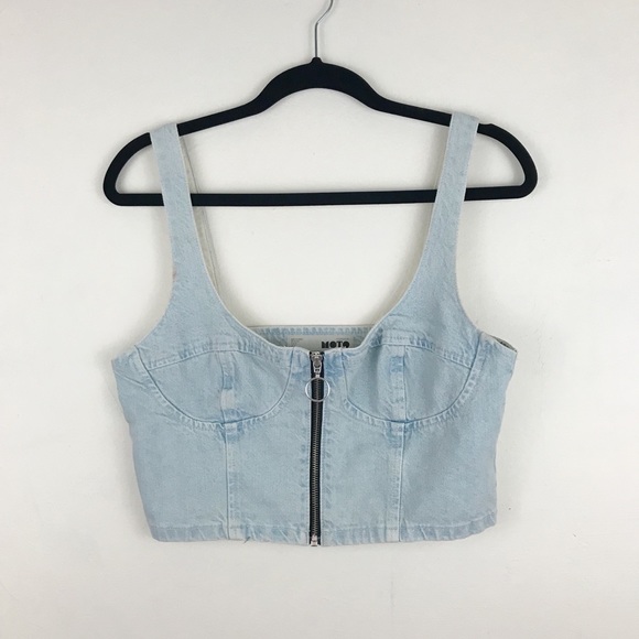 Topshop Tops - Topshop | Moto Denim Zip Crop Top